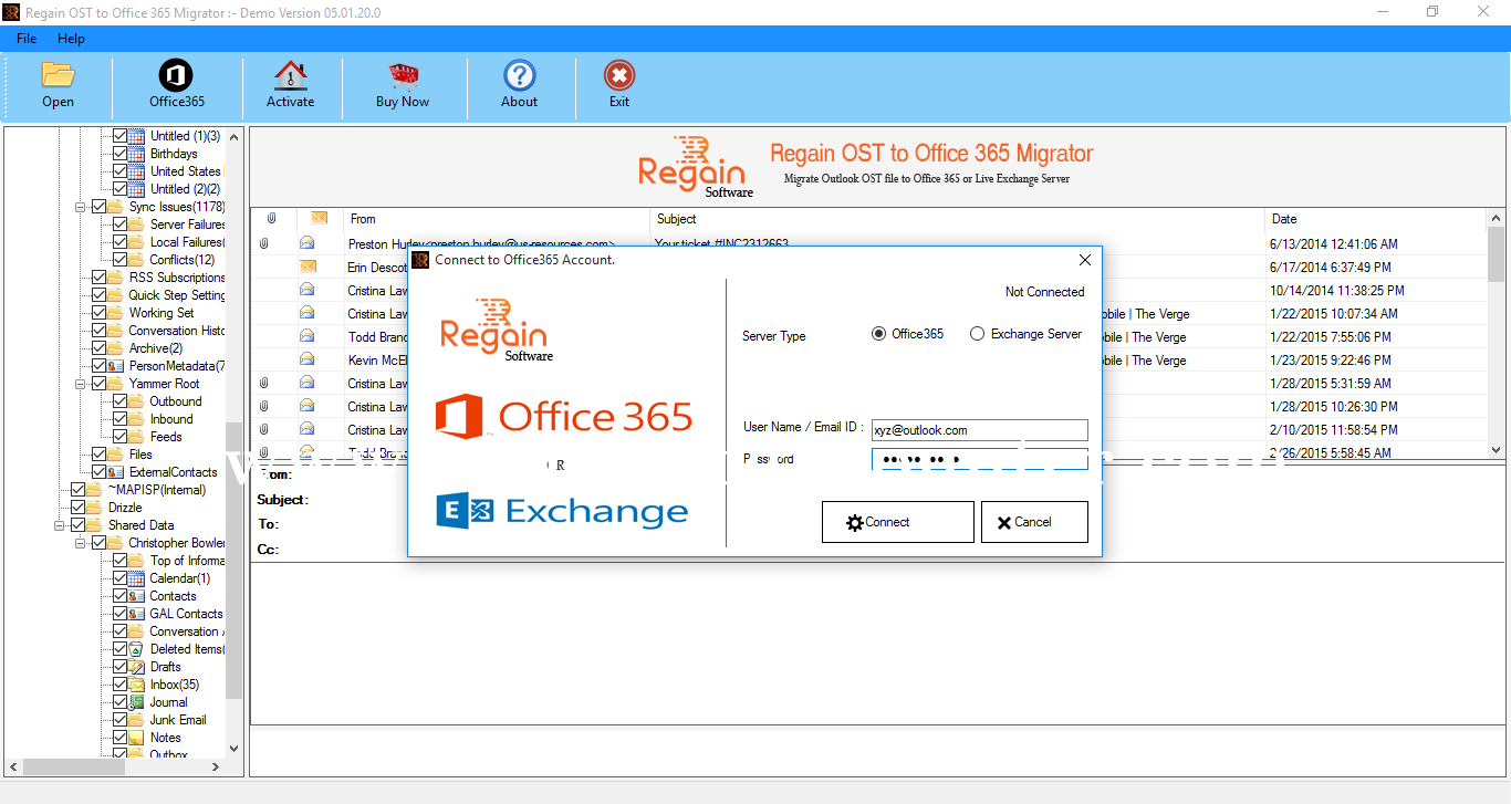 Regain OST to Office 365 Migrator Screenshots